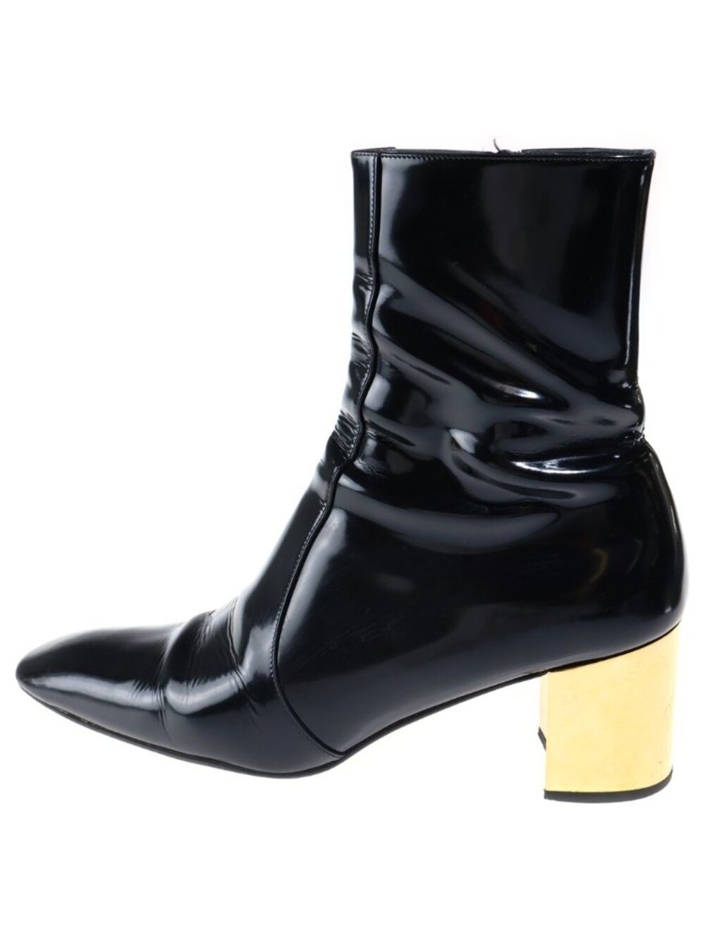 Saint Laurent Paris Boots Leather Heels Black Gold